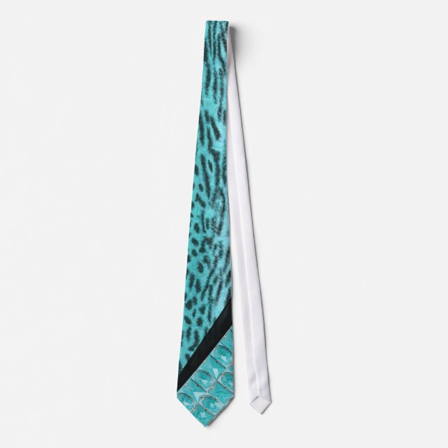 Faux Aqua Zebra Stripe & Jewelled Mojo Neck Tie (Front)