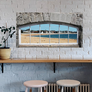 Faux Arched Window with View of Sandy Beach Poster