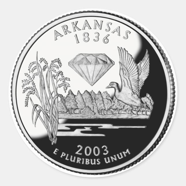 Faux Arkansas State Quarter Crater of Diamonds Classic Round Sticker (Front)
