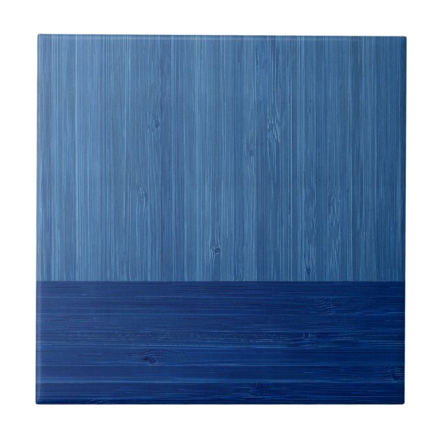 Faux Bamboo Border Wood Grain in Cobalt Blue Tile (Front)
