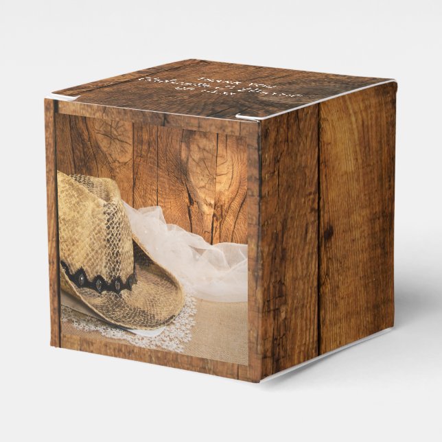 Faux Barn Wood and Cowboy Hat Country Wedding Favour Box (Front Side)