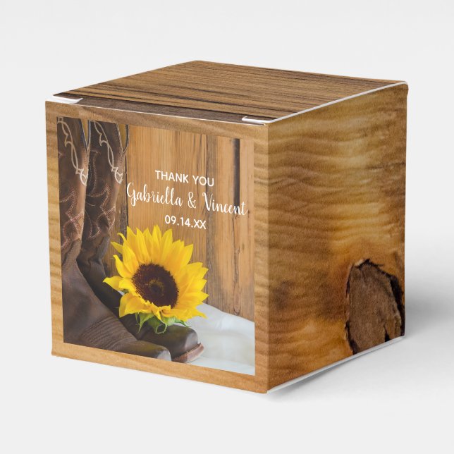 Faux Barn Wood Country Sunflower Western Wedding Favour Box (Front Side)