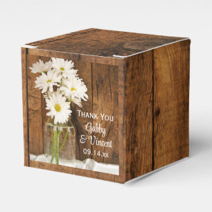 Faux Barn Wood Mason Jar and White Daisies Wedding Favour Box