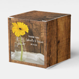 Faux Barn Wood Mason Jar and Yellow Daisy Wedding Favour Box
