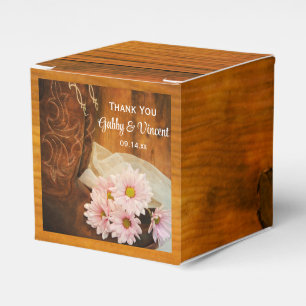 Faux Barn Wood Pink Daisies Cowboy Boots Wedding Favour Box