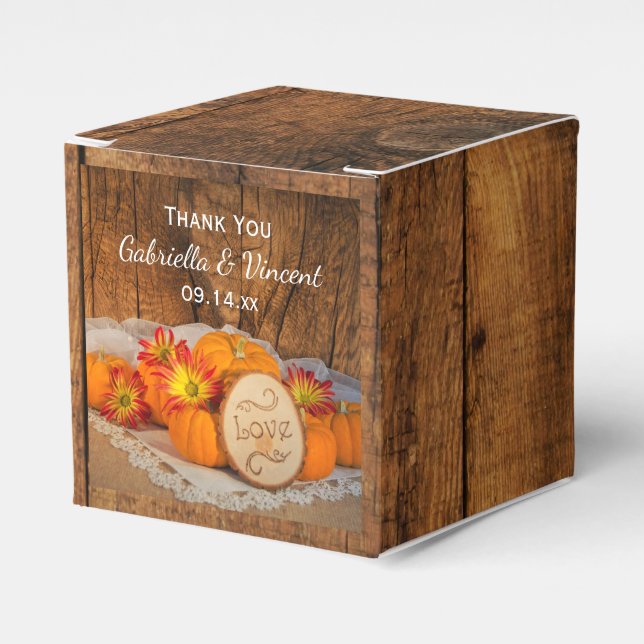 Faux Barn Wood Rustic Pumpkins Fall Barn Wedding Favour Box (Front Side)