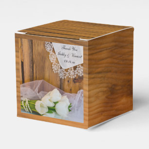 Faux Barn Wood Rustic White Tulips Barn Wedding Favour Box