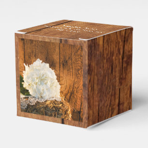 Faux Barn Wood, White Hydrangea Barn Wood Wedding Favour Box