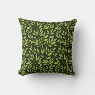 Faux Batik Green leaves on green Cushion