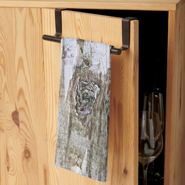 Faux Birch Tree Bark Texture Look Pattern Tea Towel (Thirds Fold)