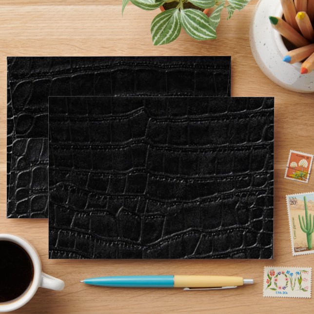 Faux Black Alligator Crocodile Leather Print Envelope (Desk)
