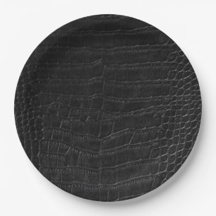 Faux Black Alligator Crocodile Leather Print Paper Plate