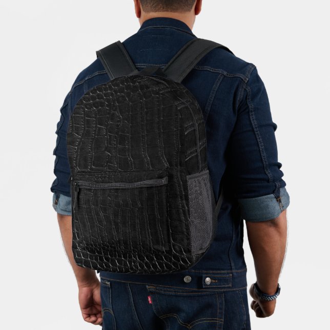 Faux Black Alligator Crocodile Leather Print Printed Backpack (Insitu (Model))