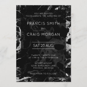 Faux Black and Silver Marble Wedding Invitation