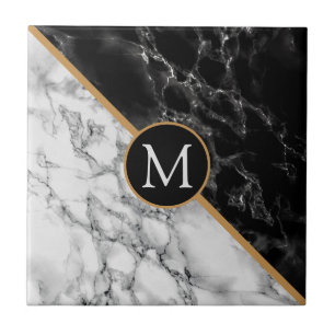 Faux Black and White Marble Personalised Tile