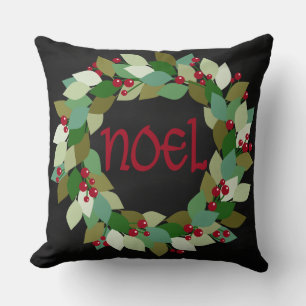Faux Black Chalkboard Noel Wreath Cushion
