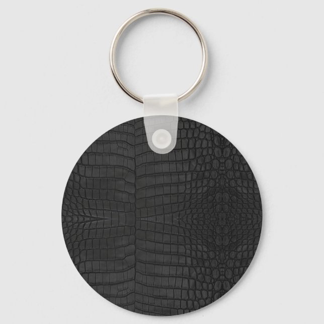Faux Black Crocodile Leather Print Key Ring (Front)