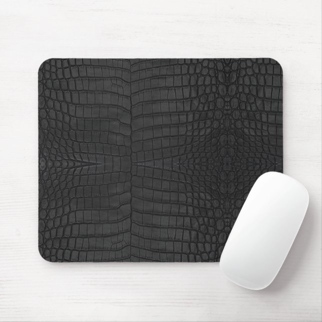 Faux Black Crocodile Leather Print Mouse Pad (With Mouse)