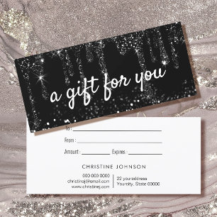faux black glitter drips gift certificate card