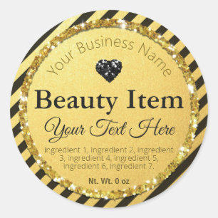 Faux Black Gold Glitter Handmade Beauty Skin Care Classic Round Sticker