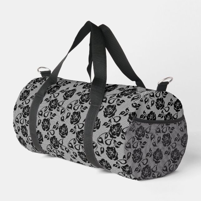 Faux Black Lace Fishnet Duffle Bag (Right Corner)