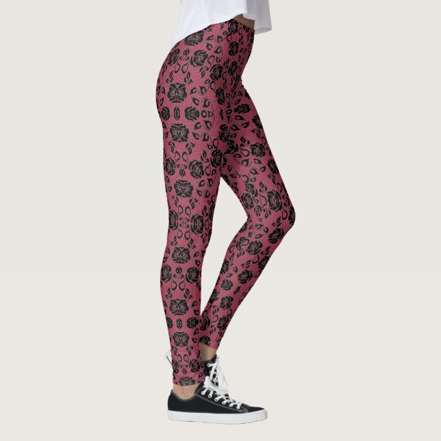 Faux Black Lace Fishnet Red Leggings (Right)