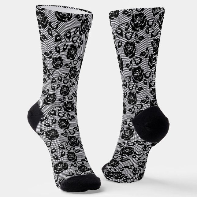 Faux Black Lace Fishnet Socks Romantic (Angled)