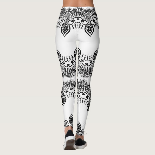Faux Black Lace Fishnet White Leggings (Back)