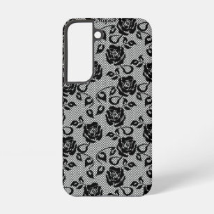 Faux Black Lace Fishnet with Roses Samsung Galaxy Case