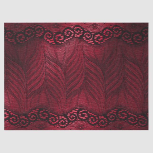 Faux Black Lace on Red Decoupage Tissue Paper (Front)