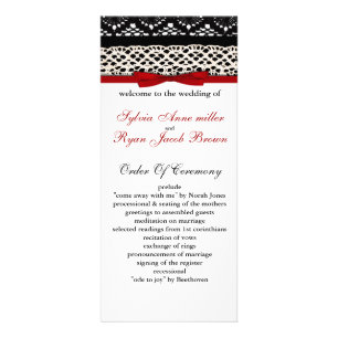 FAUX Black Lace Red Ribbon Wedding Invitations