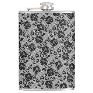 Faux Black Lace Rose Fishnet Flask Gift