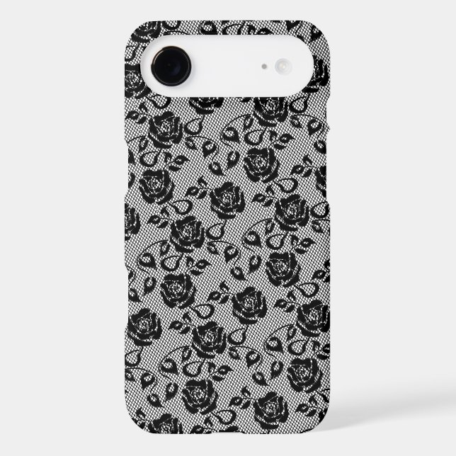 Faux Black Lace Rose Fishnet iPhone Case (Back)