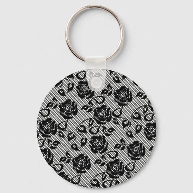 Faux Black Lace Rose Fishnet Keychain (Front)