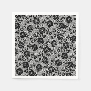 Faux Black Lace Rose Fishnet Napkins