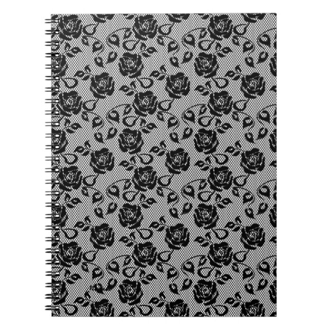 Faux Black Lace Rose Fishnet Notebook (Front)