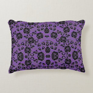 Faux Black Lace Rose Fishnet Purple Accent Pillow