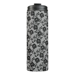 Faux Black Lace Rose Fishnet Thermal Tumbler