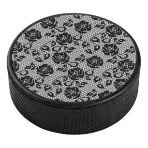 Faux Black Lace Roses Fishnet Hockey Puck