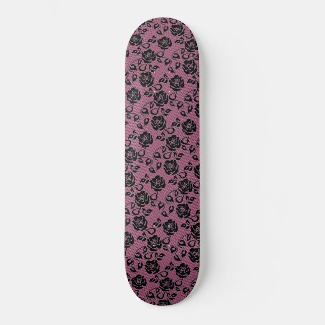Faux Black Lace Roses Fishnet Skateboard (Front)