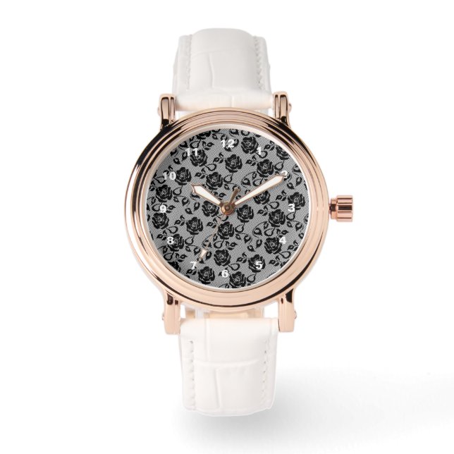 Faux Black Lace Roses Fishnet Watch (Front)