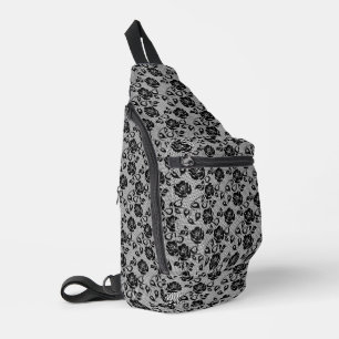Faux Black Lace with Rose Fishnet Sling Bag