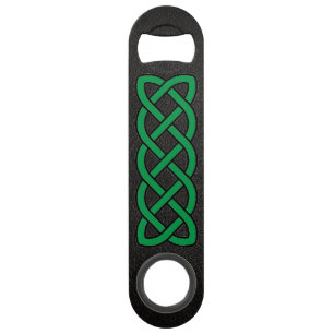 Faux Black Leather Green Celtic Knot Custom Text