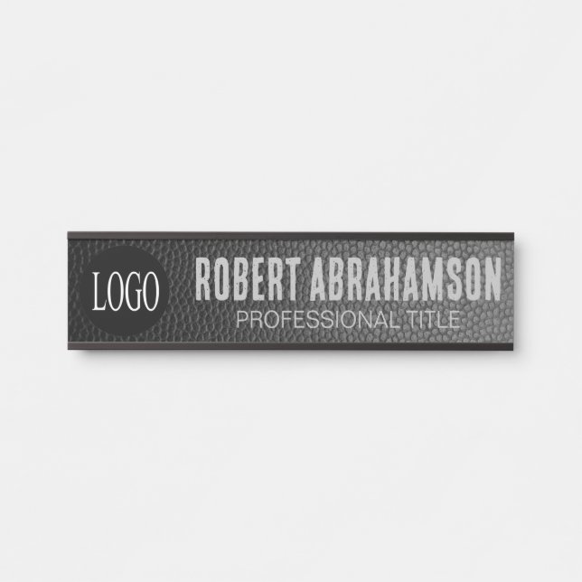 Faux Black Leather Logo Office Door SIgn (Front)