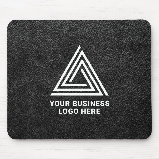 Faux Black Leather Modern Business Logo Mouse Pad (Front)