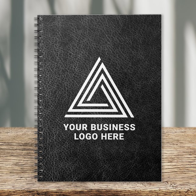 Faux Black Leather Modern Business Logo Notebook (Creator Uploaded)