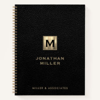 Faux Black Leather Print Gold Initial Logo