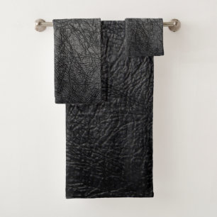 Faux Black Leather Texture Bath Towel Set