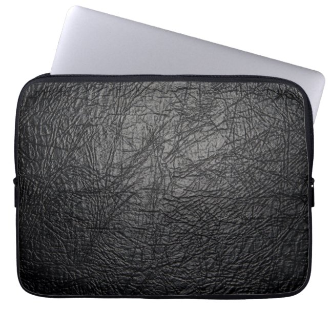 Faux Black Leather Texture Laptop Sleeve (Front)