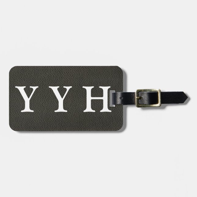 Faux Black Leather Texture Luggage Tag (Front Horizontal)